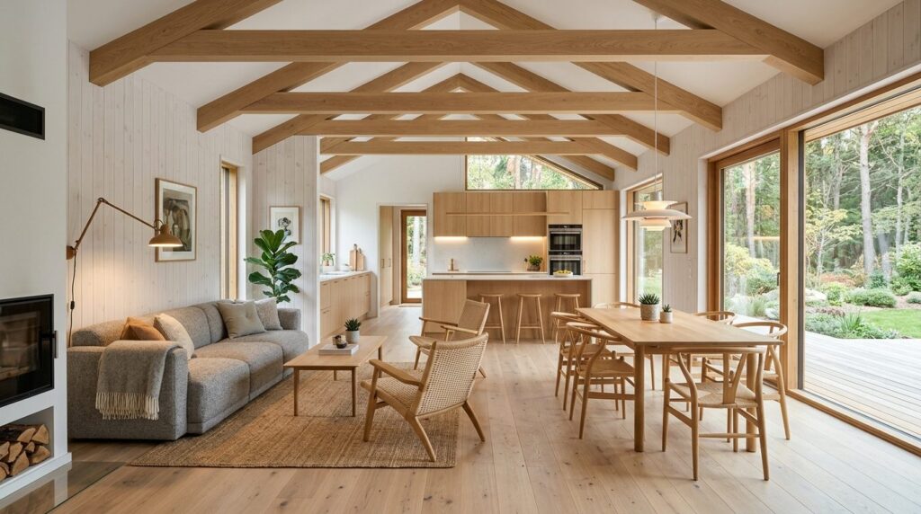 Modern Scandinavian home interior with newly renovated open-