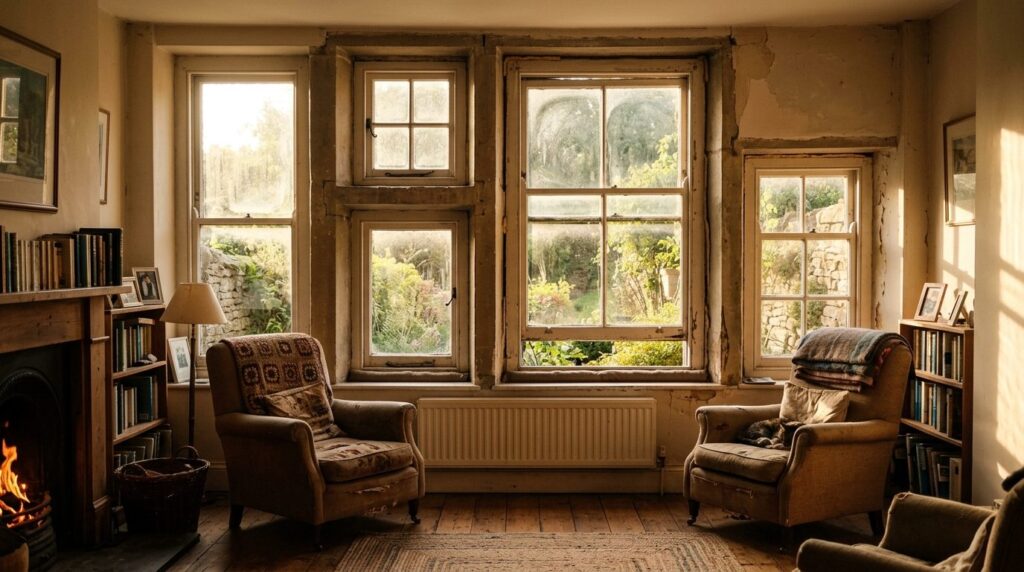 Interior view of a period property living room with original