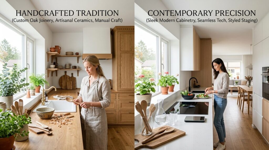 Modern Scandinavian kitchen interior comparison concept, spl