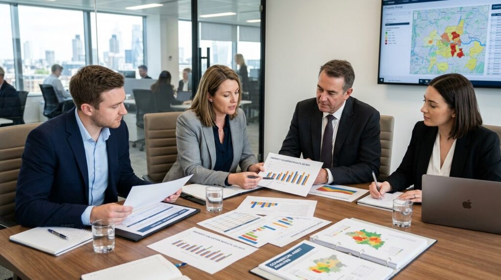 Real estate professionals meeting in a modern conference roo