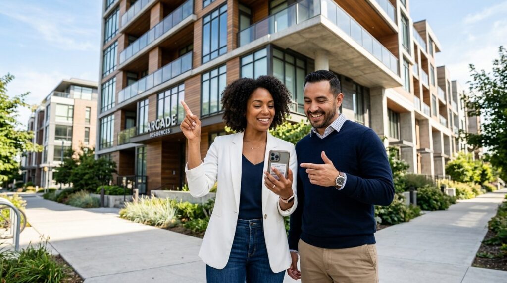 Professional stock photo of a diverse couple standing in fro
