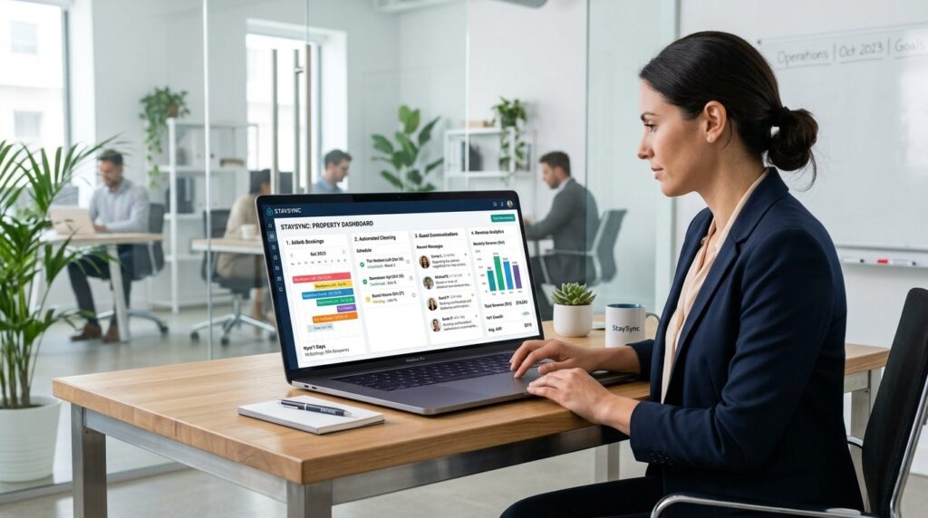 Modern property management dashboard displayed on computer s