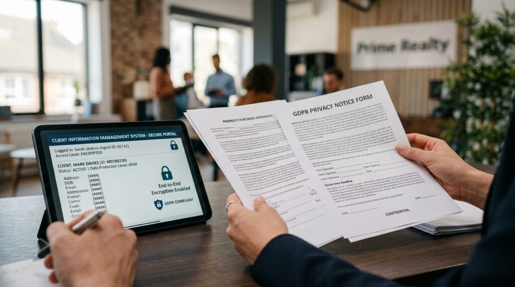 Close-up of real estate professionals hands holding propert