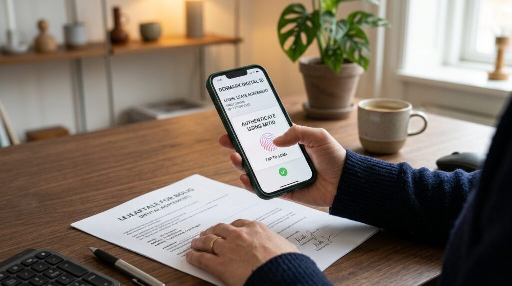 Close-up photorealistic image of a tenants hand using smart
