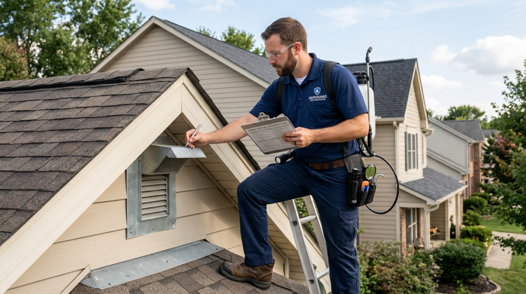 Realistic photograph of a professional pest control inspecto